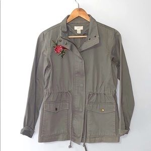Ann Taylor LOFT Rose Embroidered Military Jacket